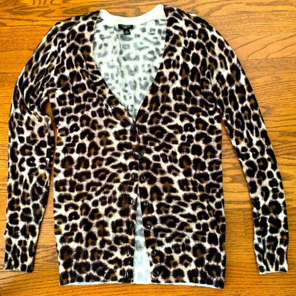 ANN TAYLOR Leopard Cardigan Sweater- Sz L Petite - Picture 1 of 5